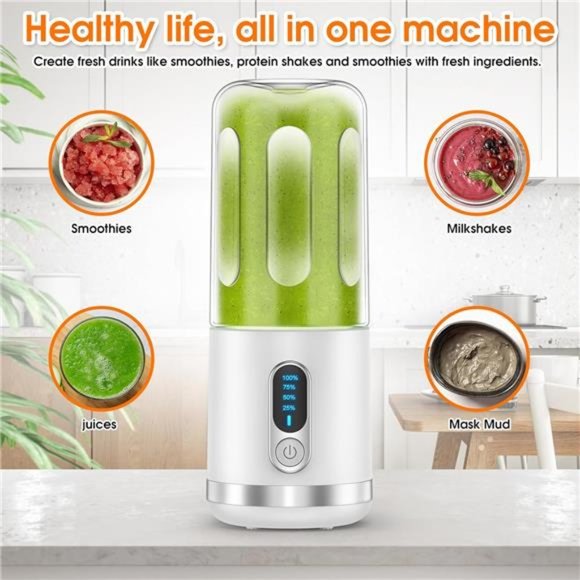 Portable Blender, Personal Blende, USB C Rechargeable, 15.2 Oz, White - Picture 6 of 7